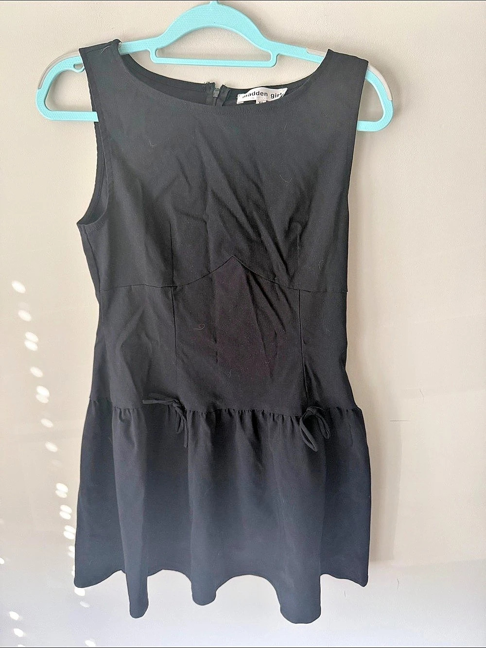 Madden Girl Sleeveless Bow Embellished Drop Waist Minidress Drop Waist Mini